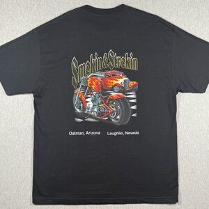 NWOT Vtg Smokin & Strokin Flame Motorcycle & Hot Rod Tee – Oatman AZ/Laughlin NV